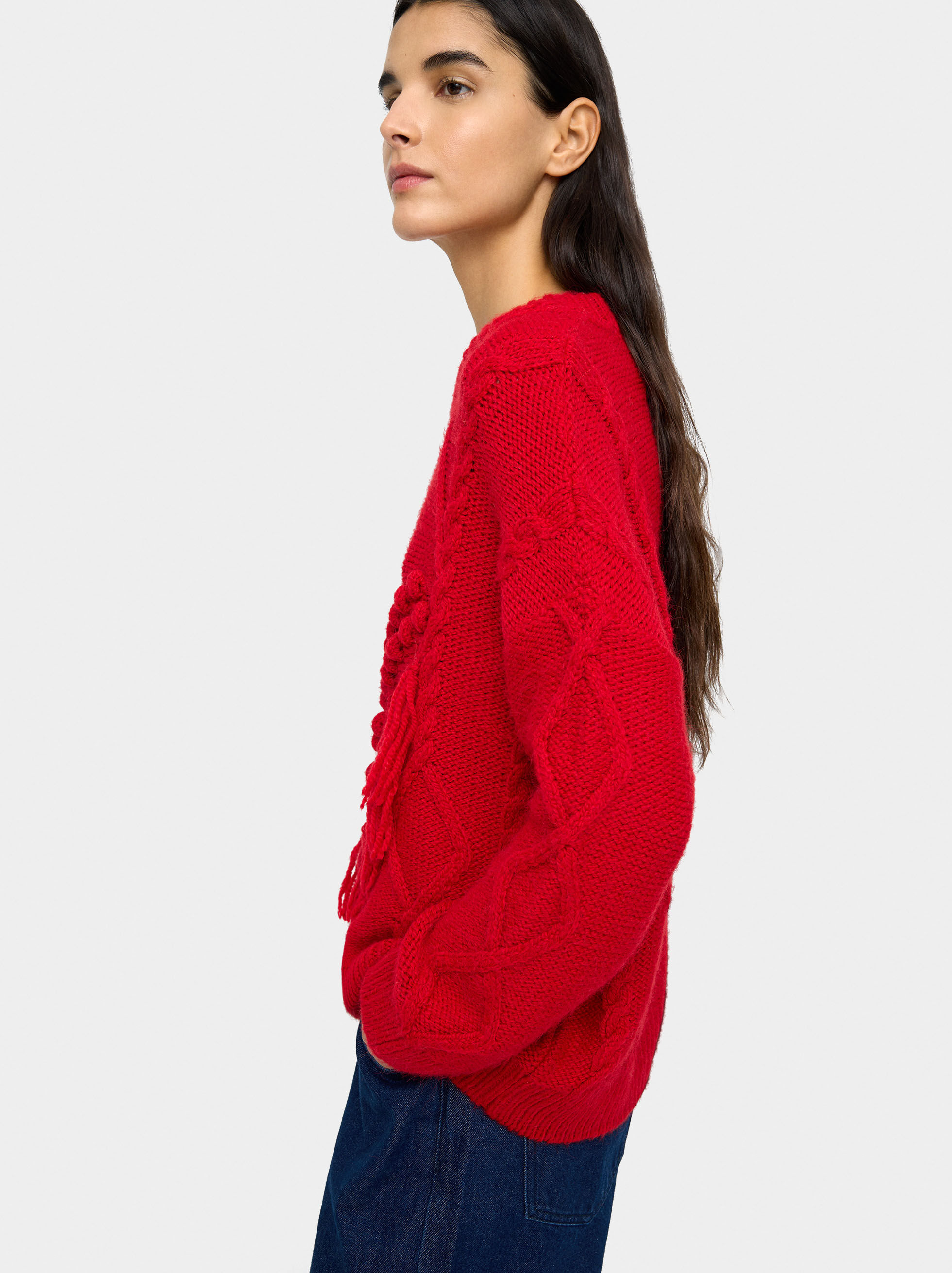Maglietta in maglia con frange e rilievi