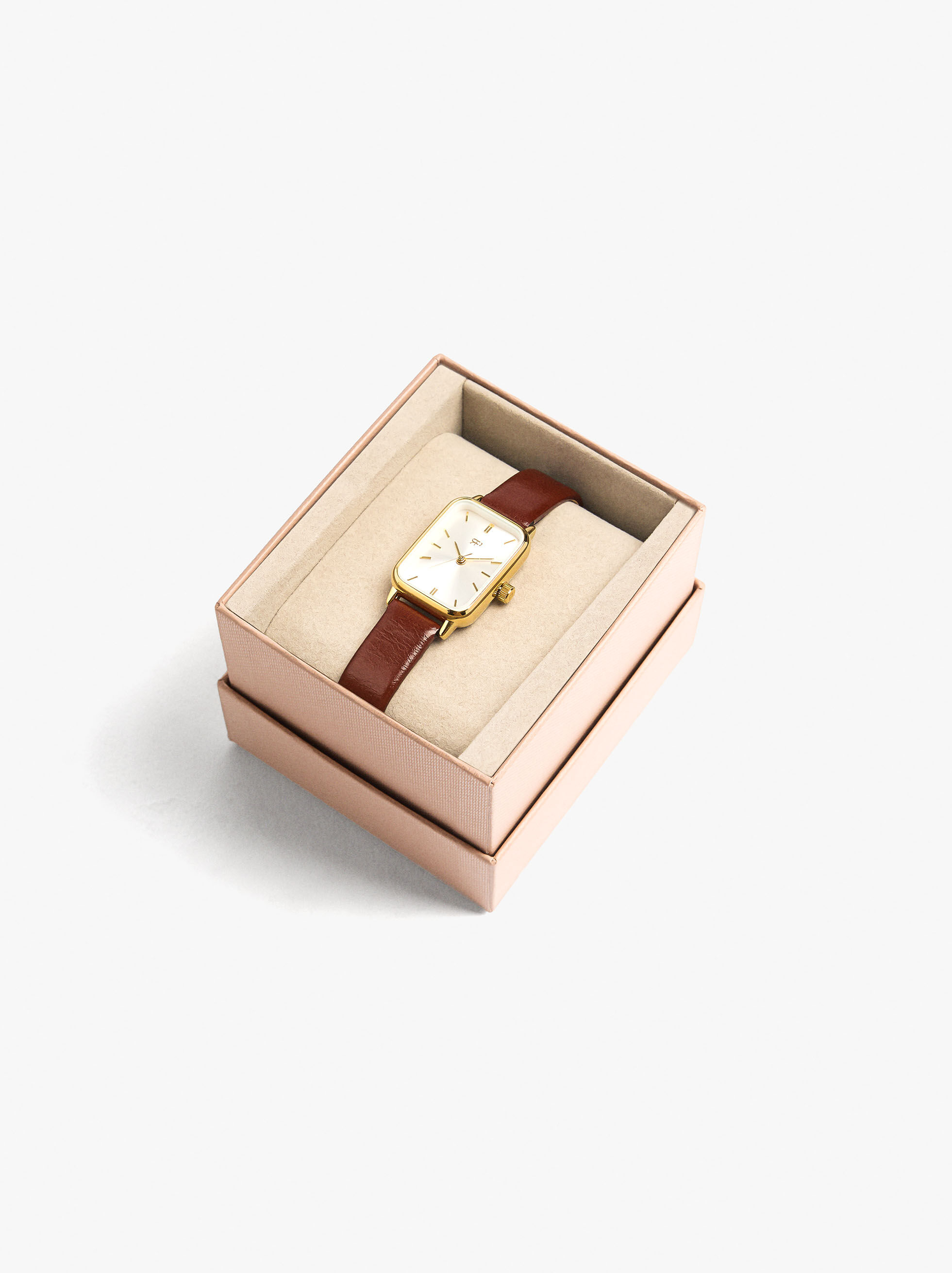 Orologio quadrato con cinturino effetto pelle