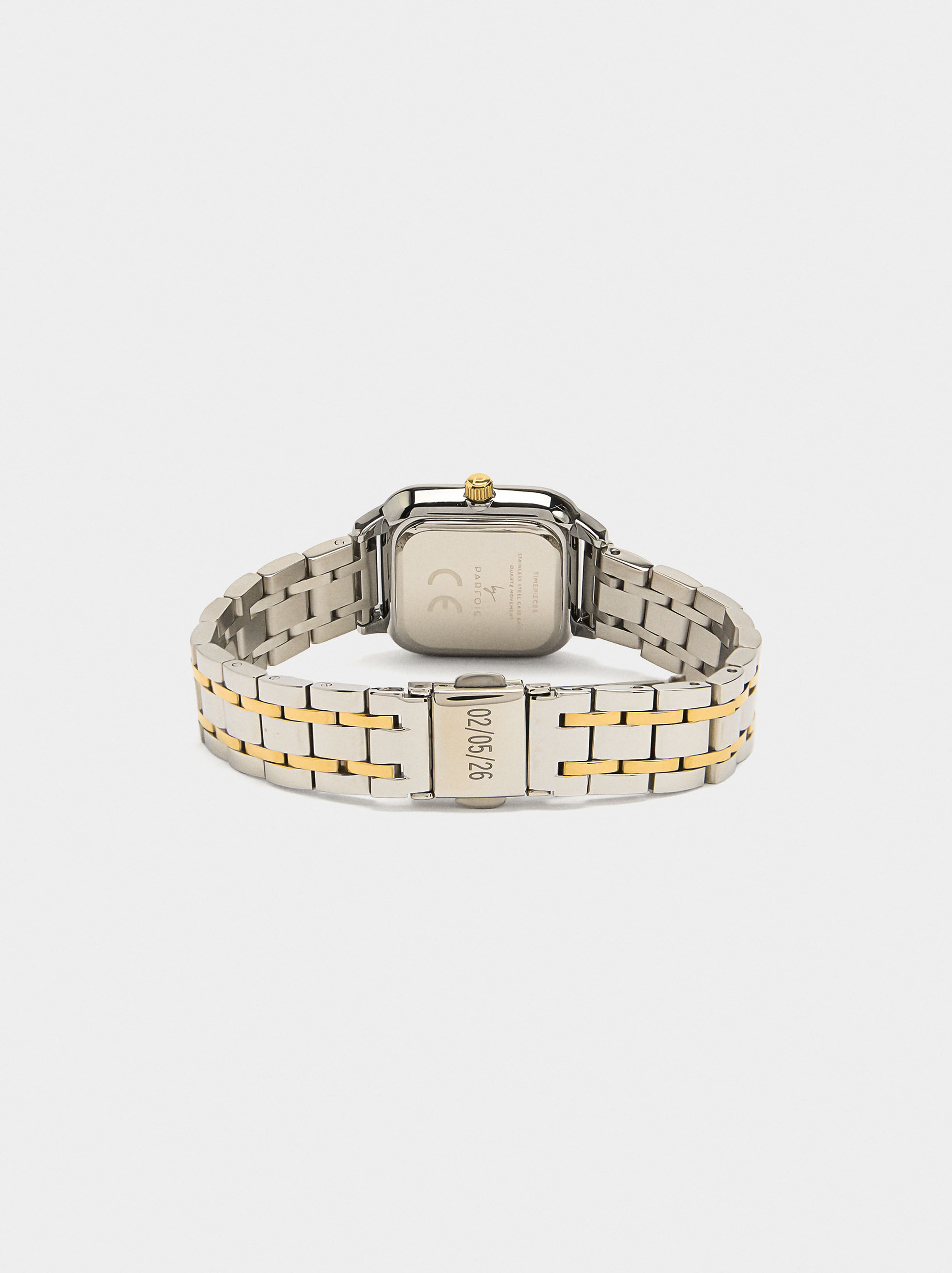 Orologio quadrato bicolor cinturino in acciaio