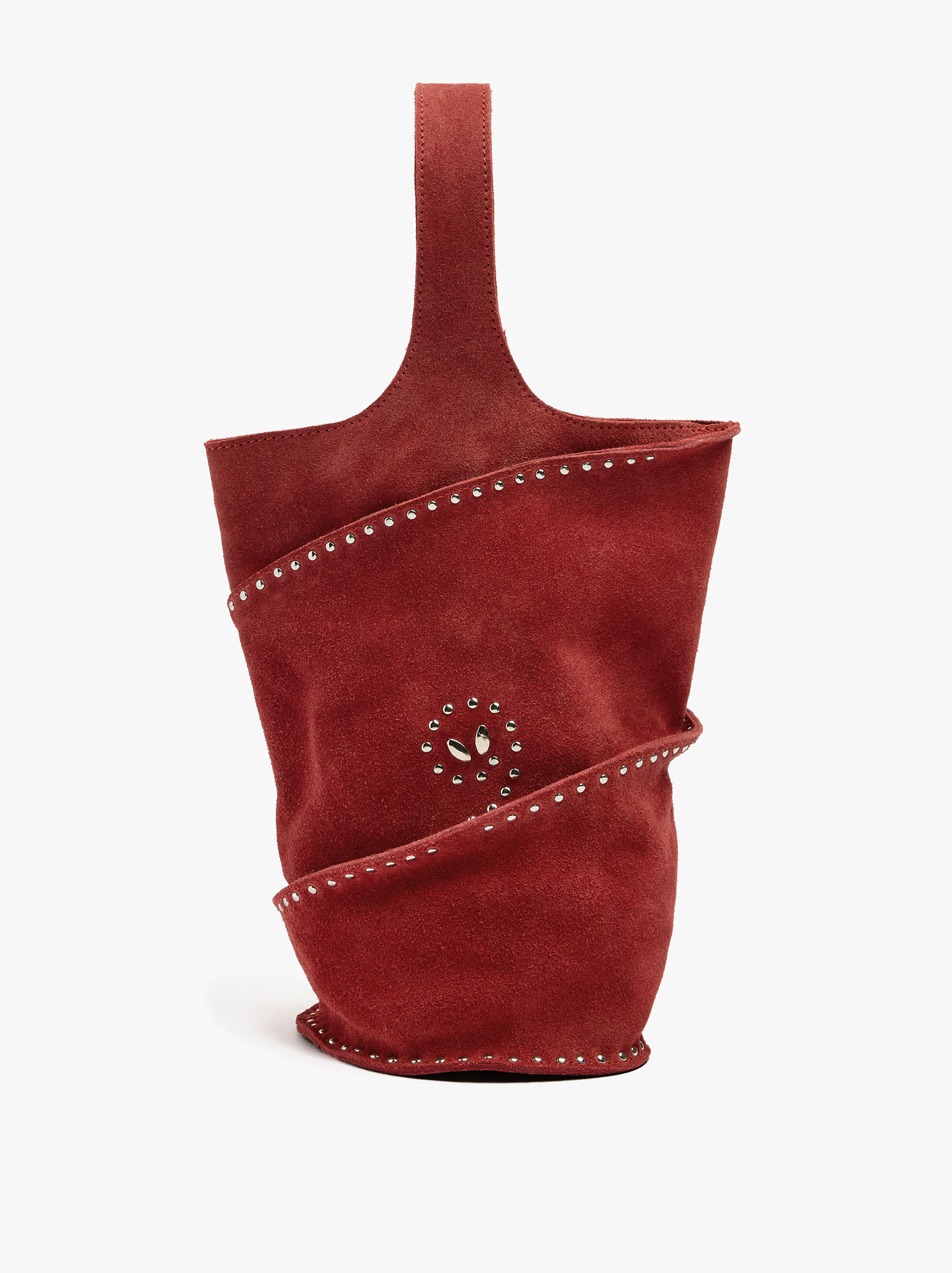 Borsa a mano cilindrica in pelle con borchie