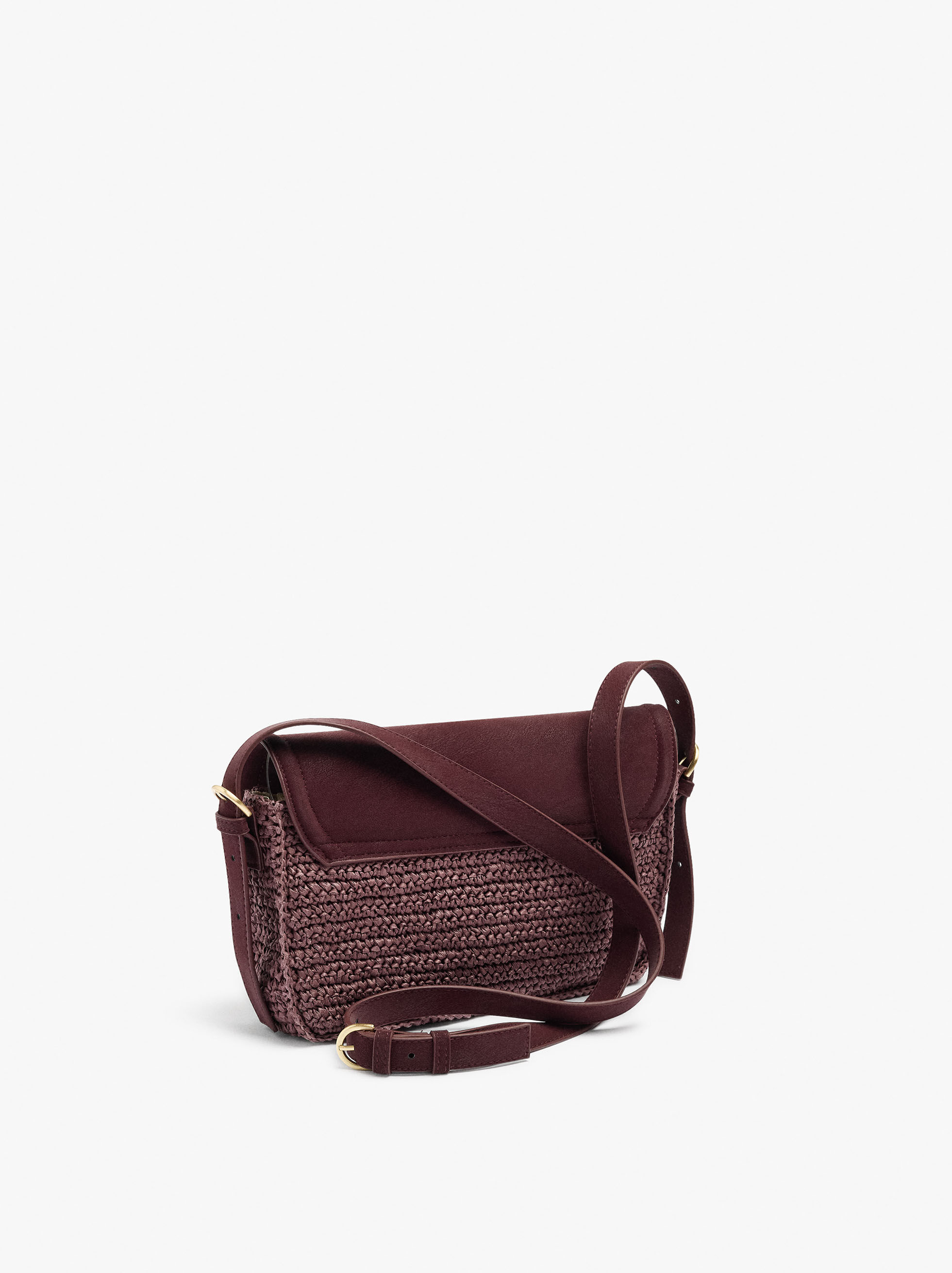 Borsa a tracolla con effetto paglia e parasole