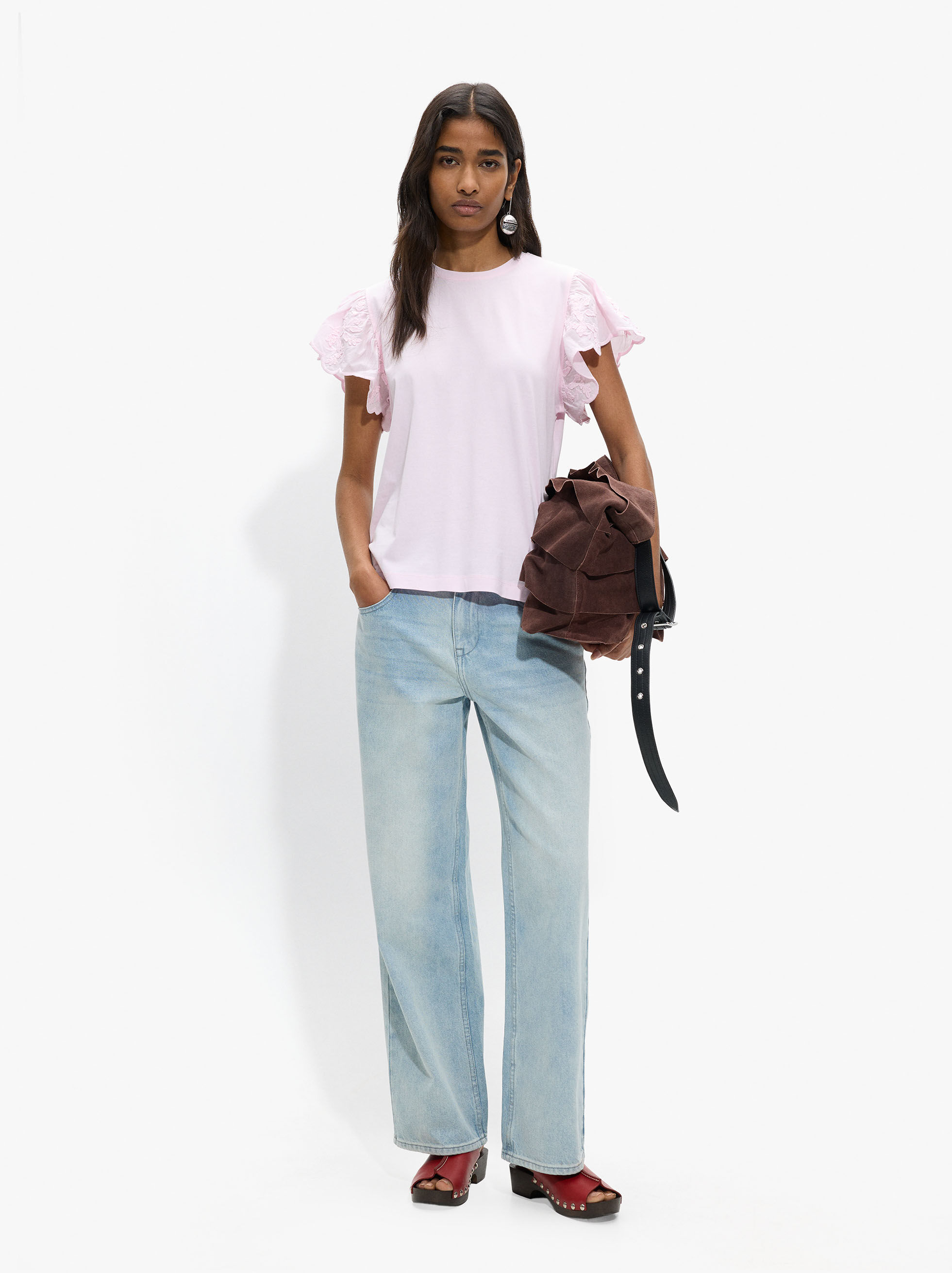 T-shirt in cotone maniche con volant