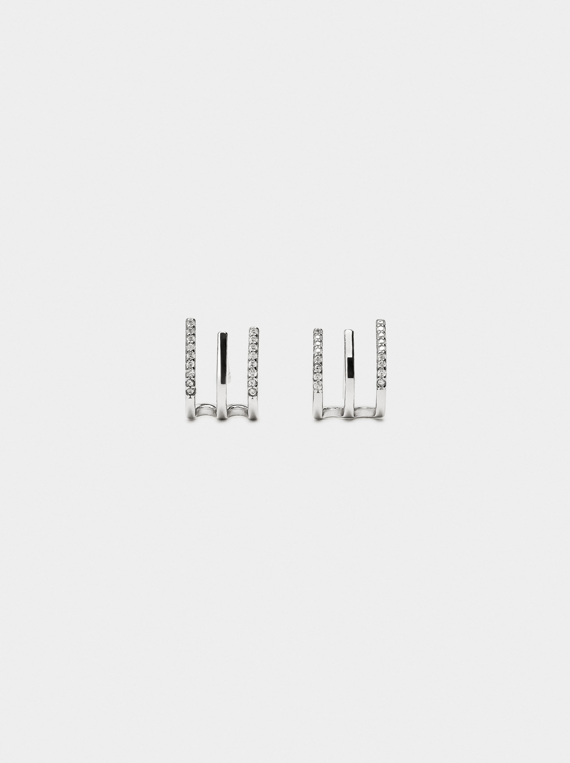 Orecchini effetto triplo zirconi - argento 925
