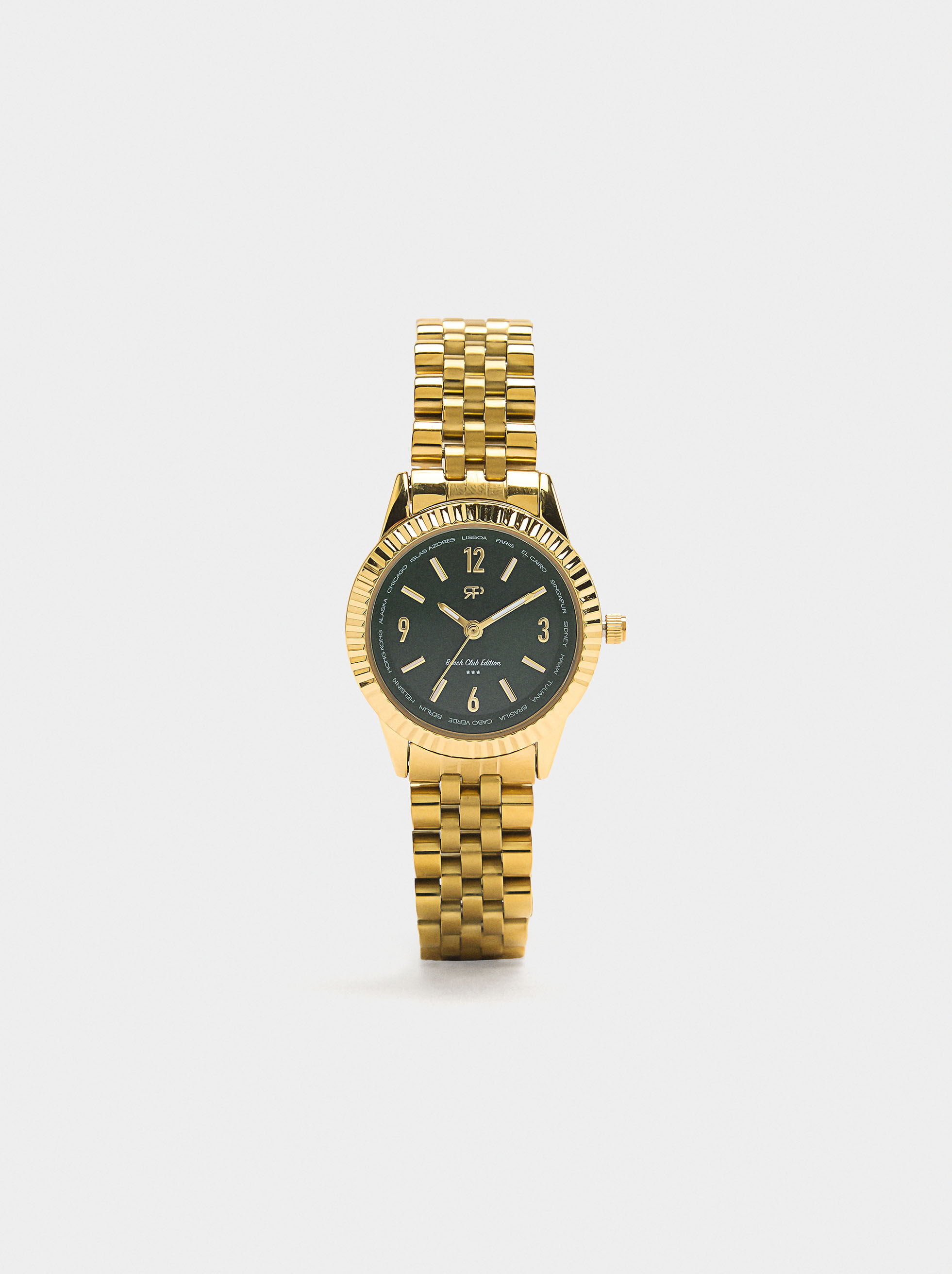 Orologio tondo con cinturino in acciaio inossidabile