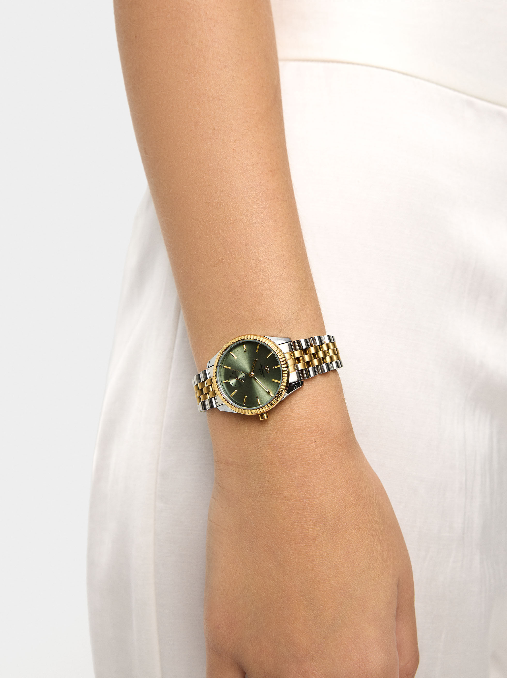 Orologio rotondo con cinturino in acciaio inossidabile