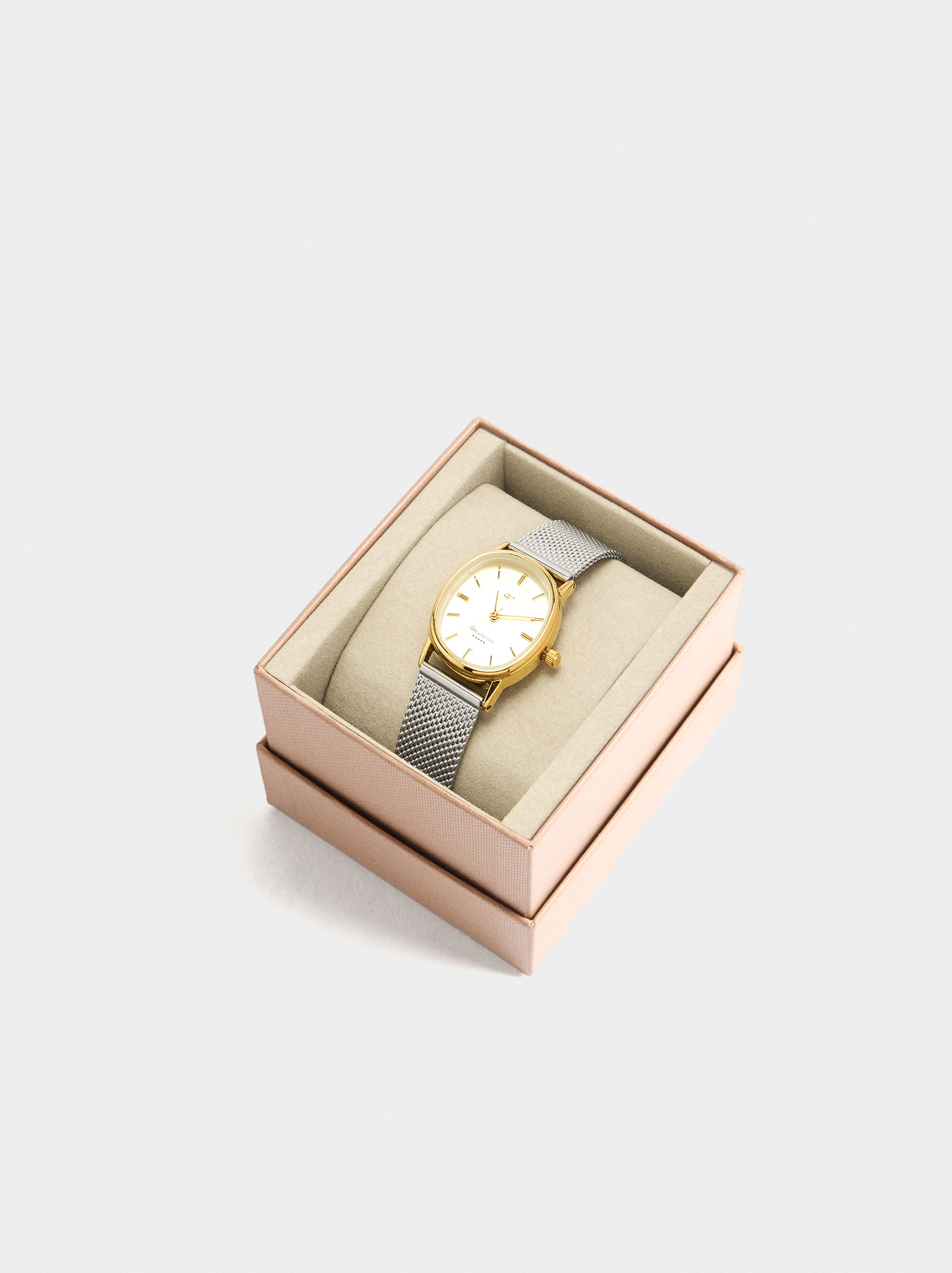 Orologio ovale bicolor con cinturino in acciaio inossidabile