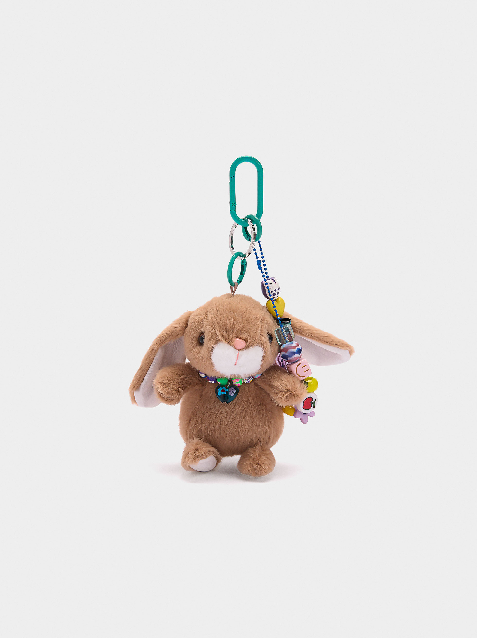 Portachiavi charm con coniglio e perline multicolor