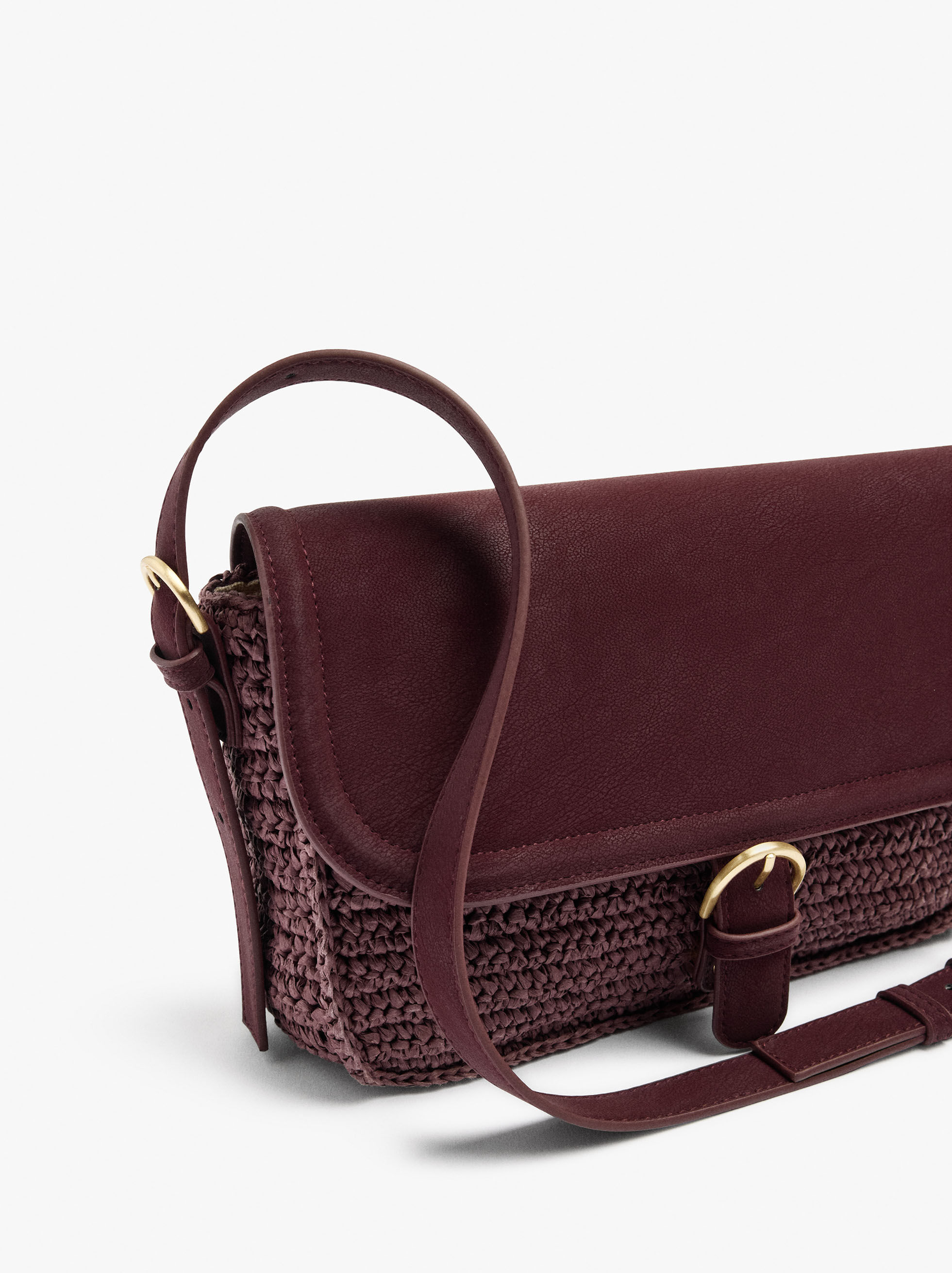 Borsa a tracolla con effetto paglia e parasole