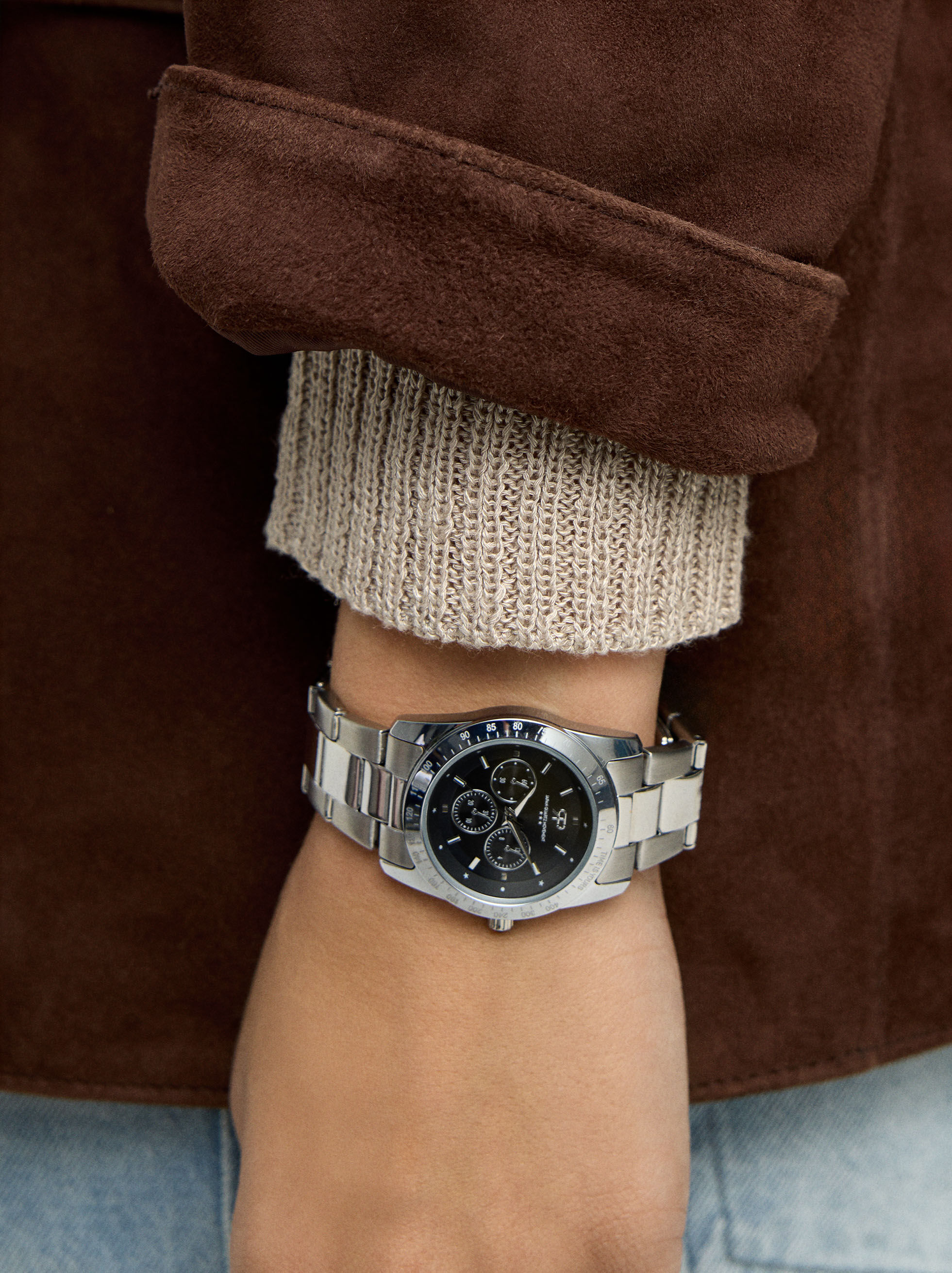 Orologio tondo con cinturino in acciaio inossidabile