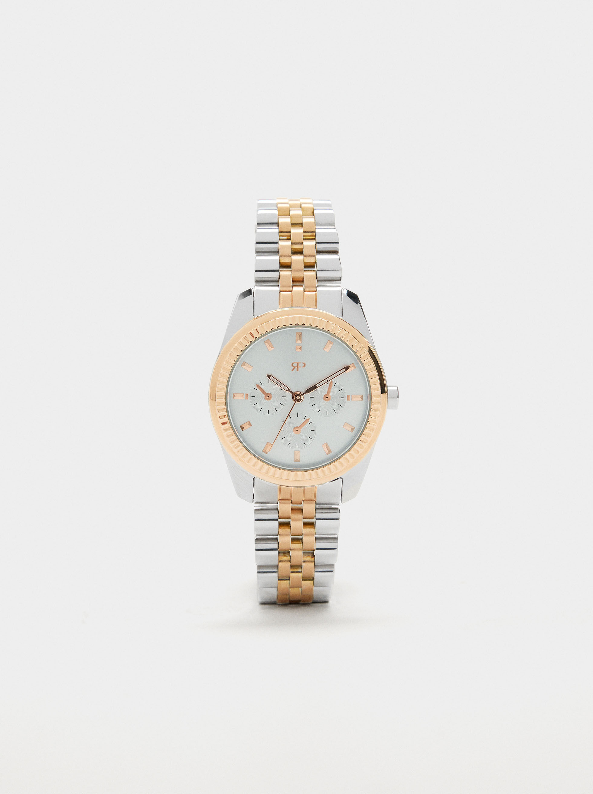 Orologio rotondo bicolor cinturino in acciaio