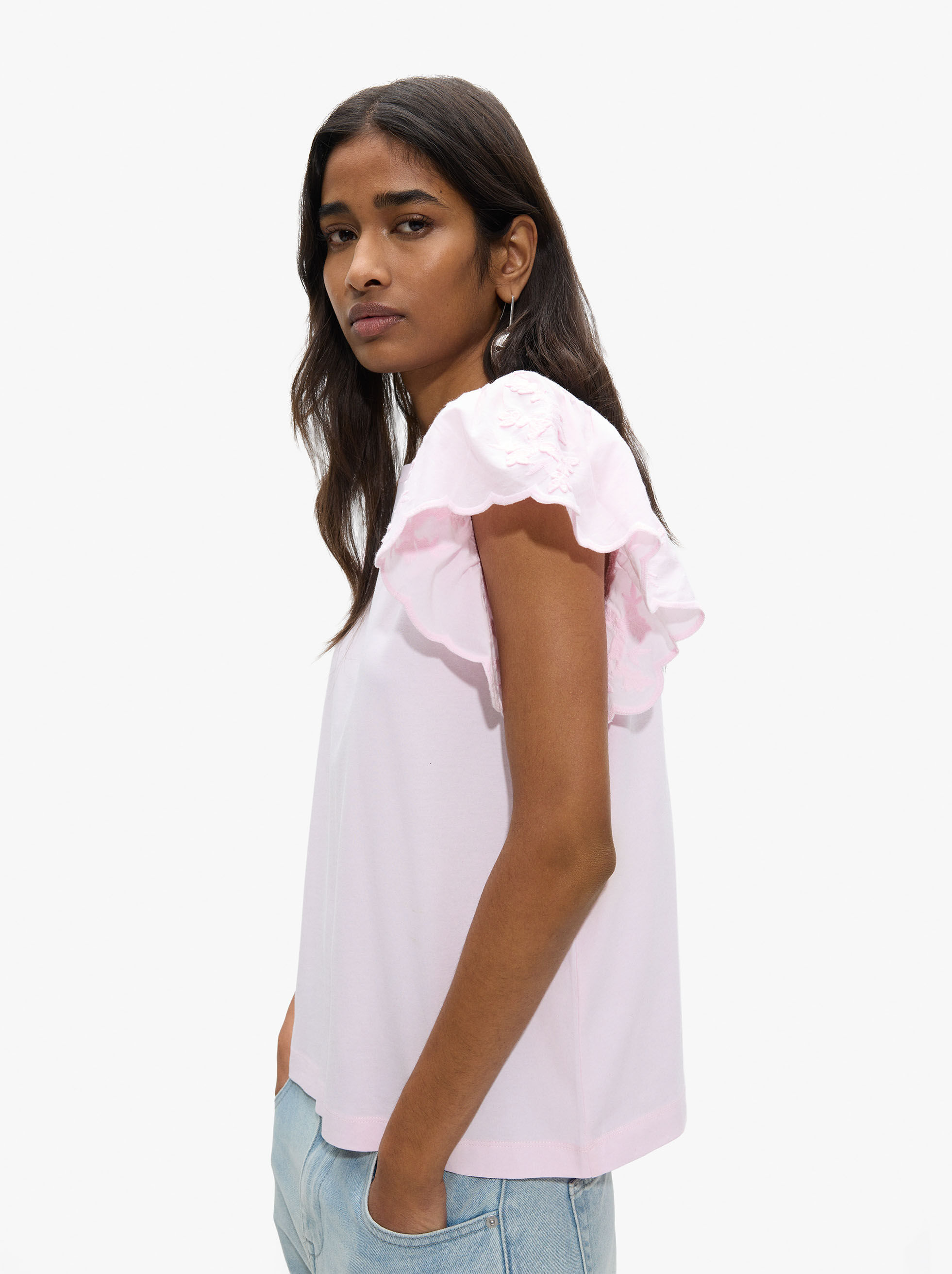 T-shirt in cotone maniche con volant