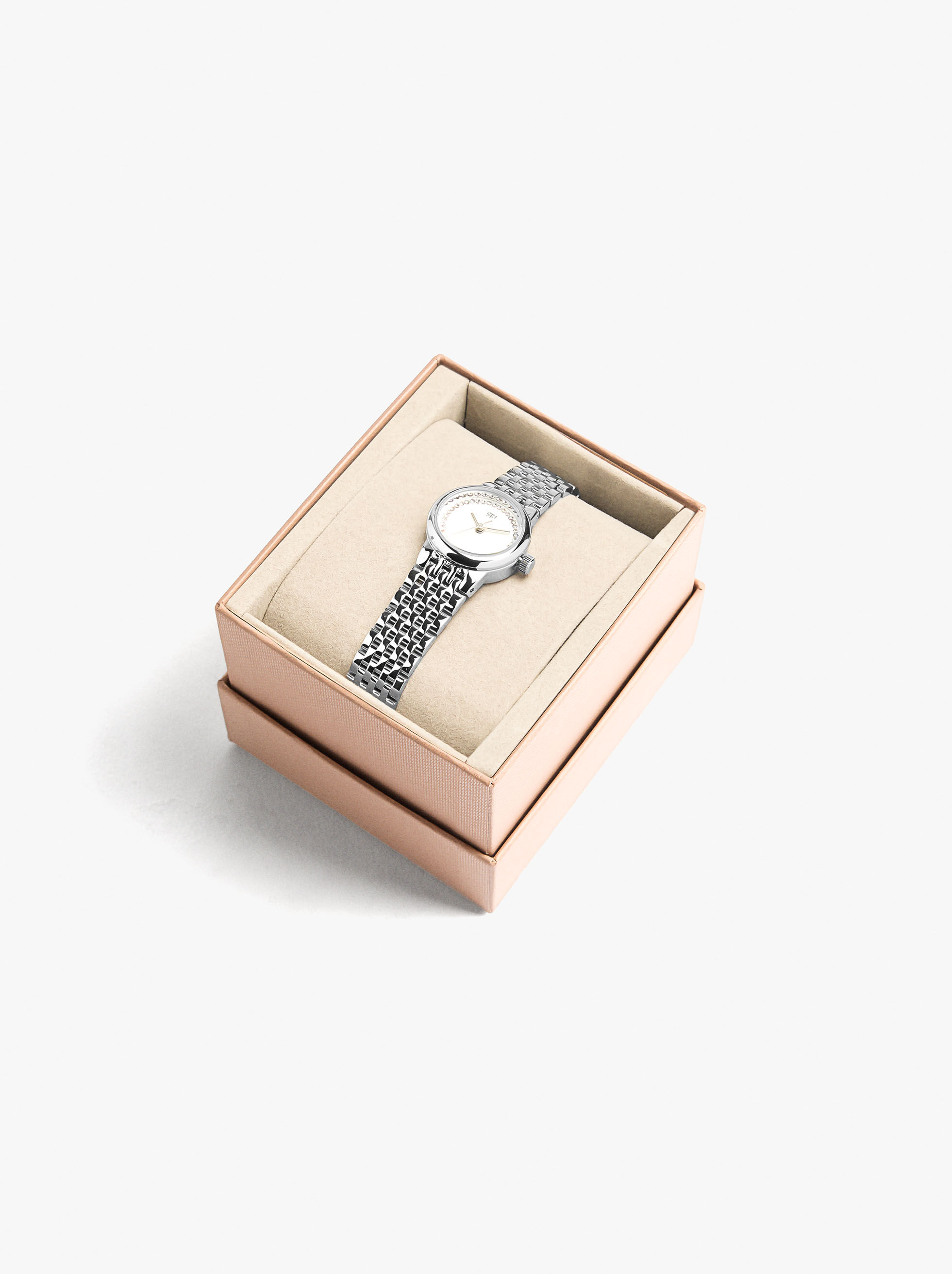 Orologio con cristalli e cinturino in acciaio inossidabile
