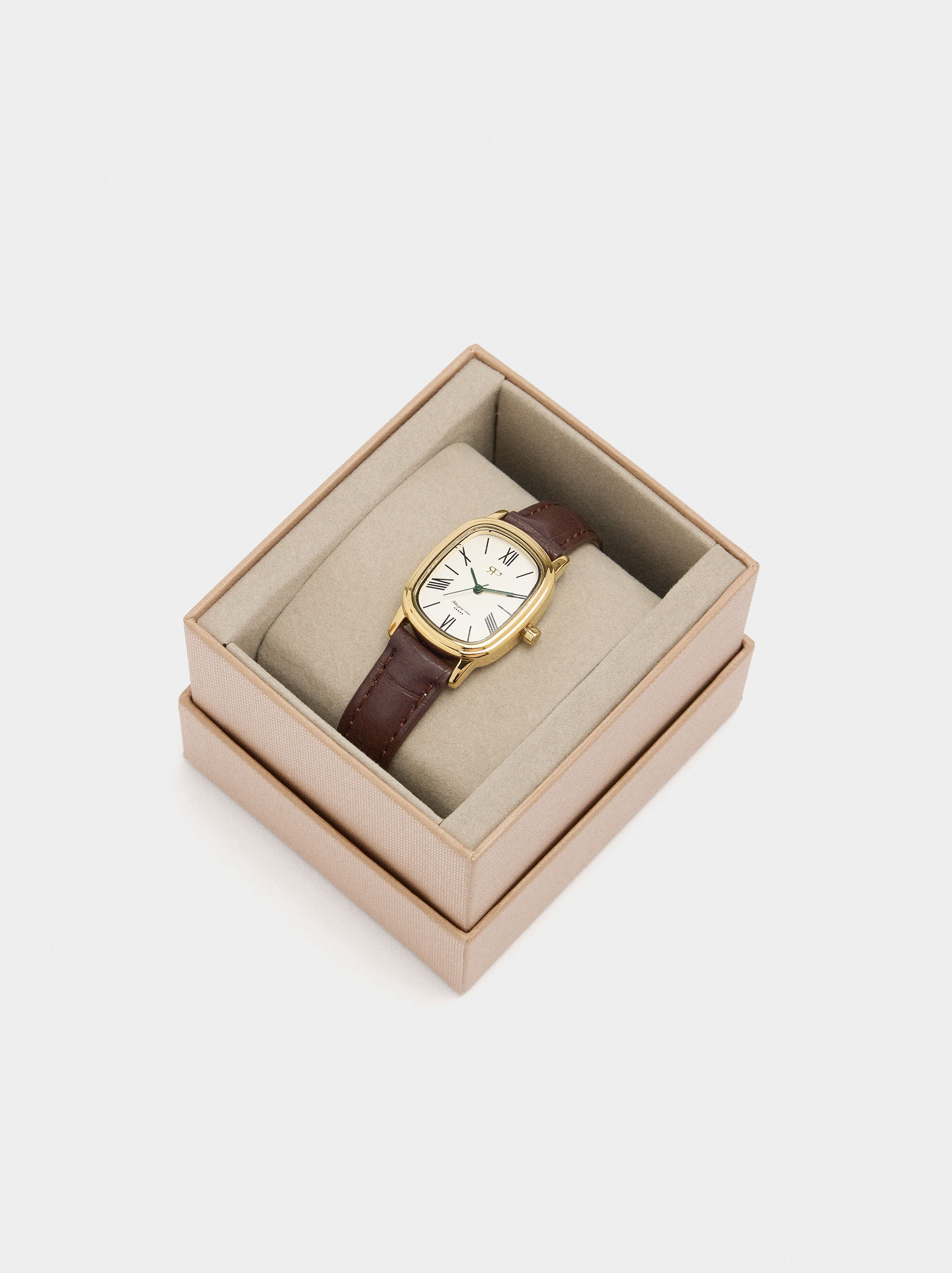 Orologio quadrato con cinturino effetto pelle