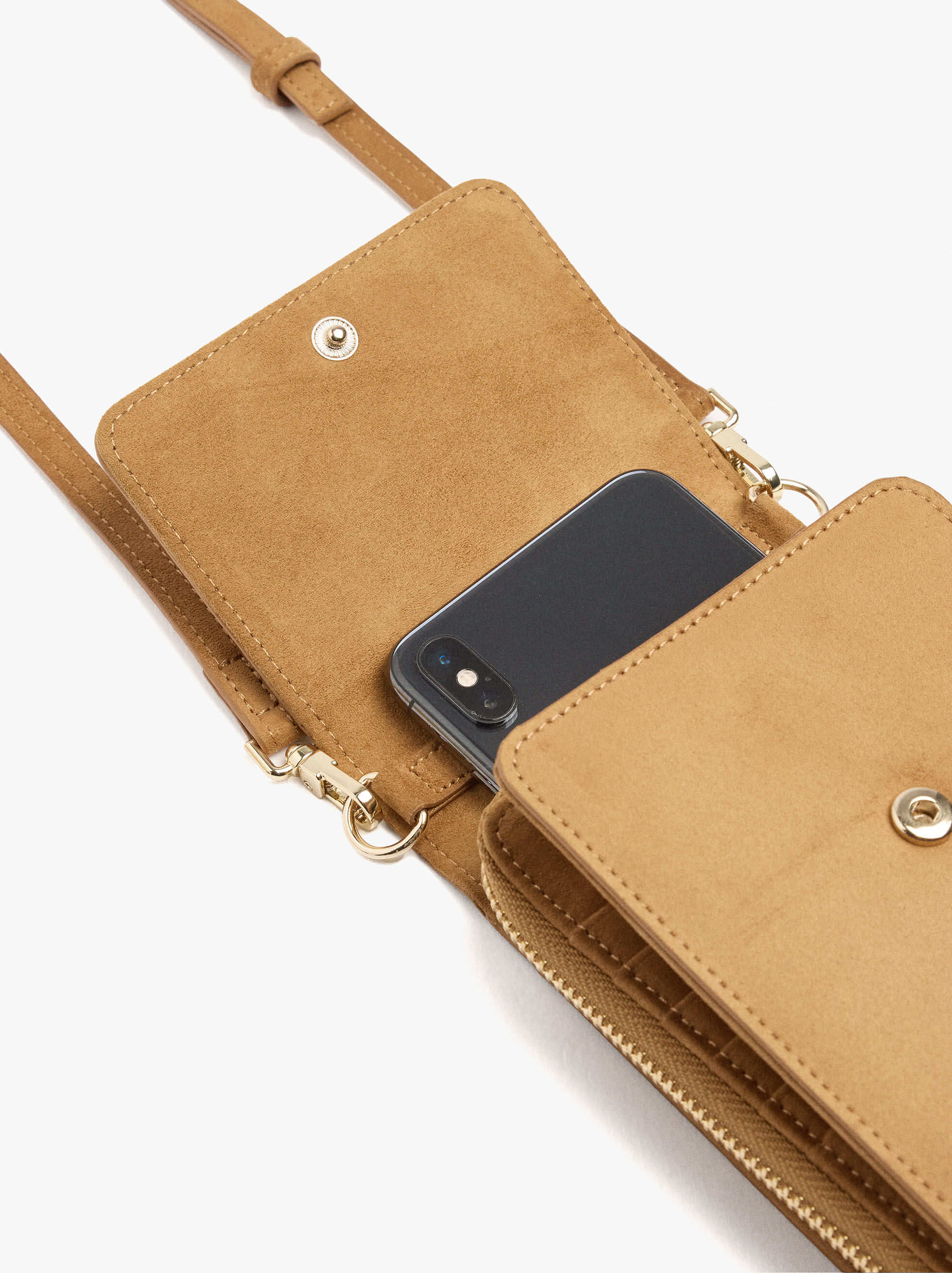Borsa per telefono con effetto pelle con cerniera