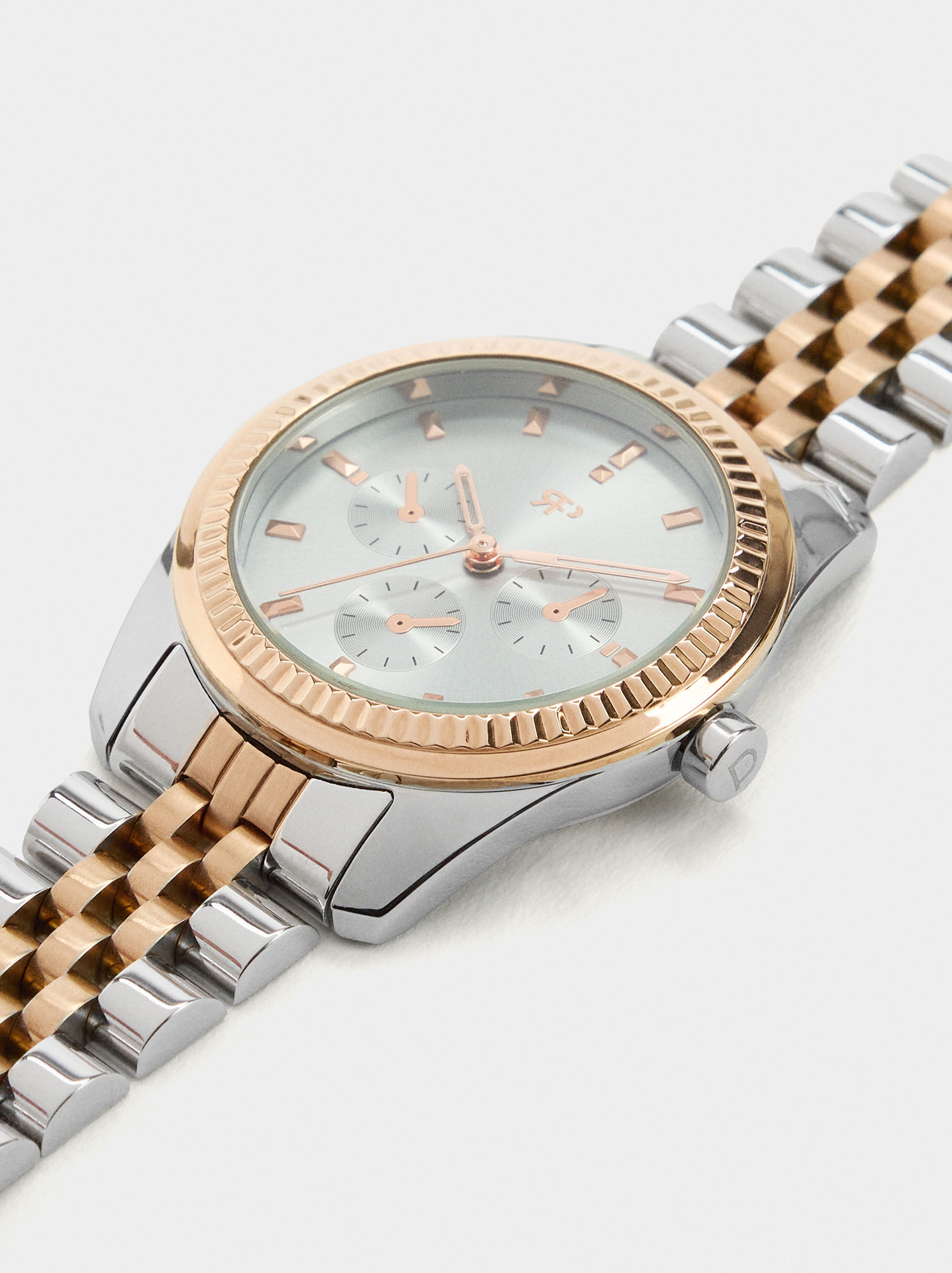 Orologio rotondo bicolor cinturino in acciaio