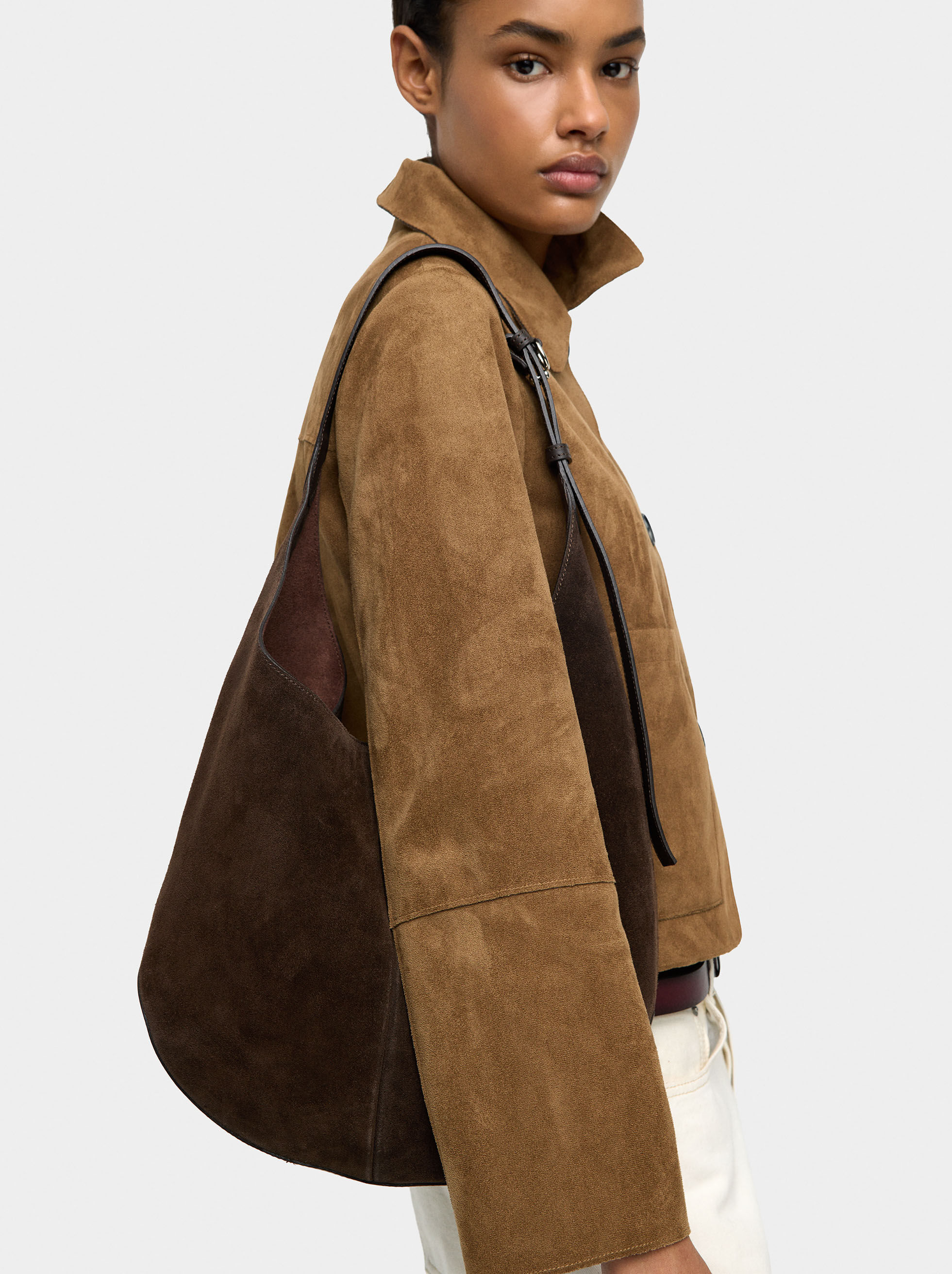 Borsa a tracolla in pelle con tasca rimovibile