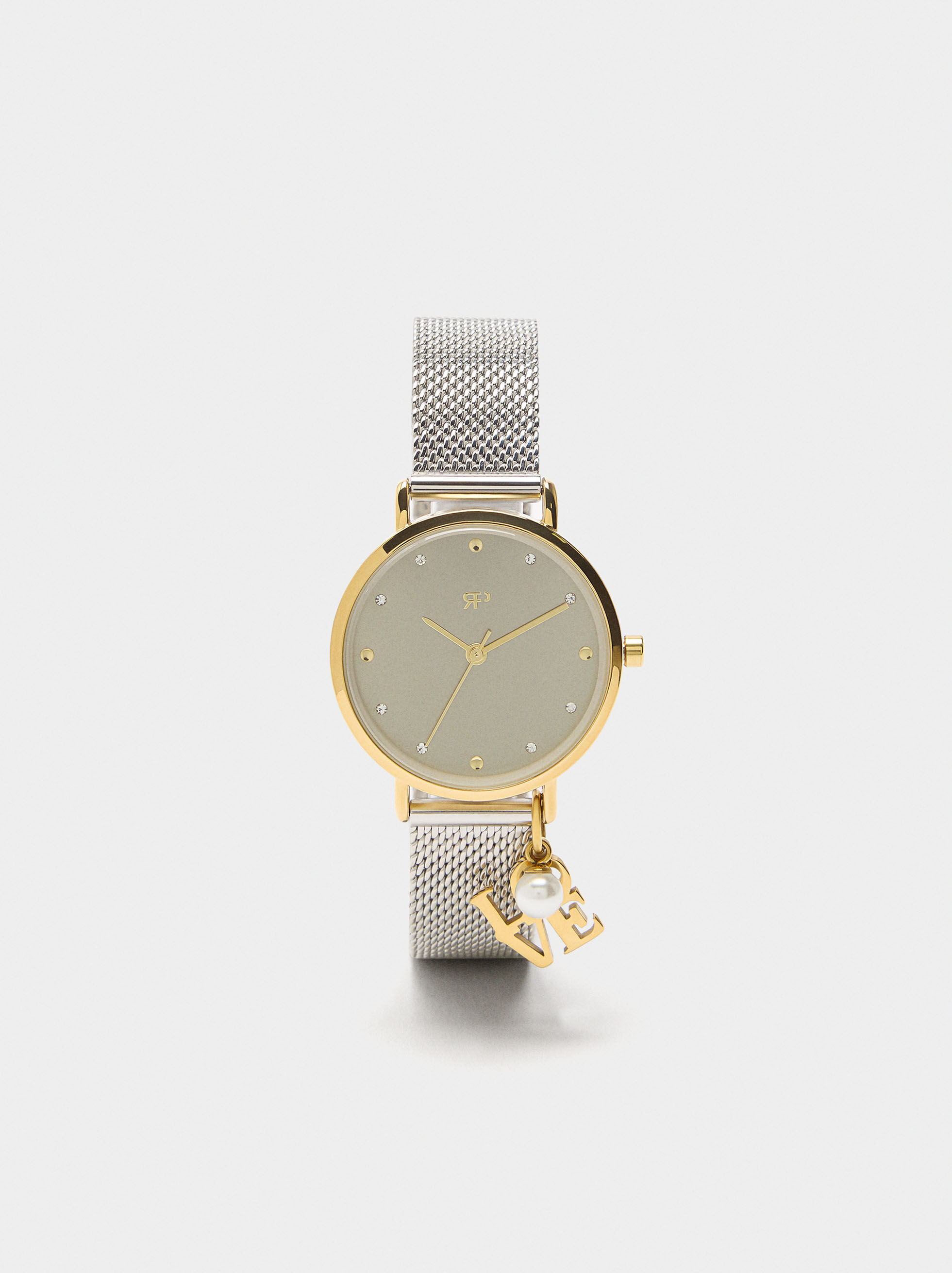 Orologio bicolor con cinturino in metallo e charm