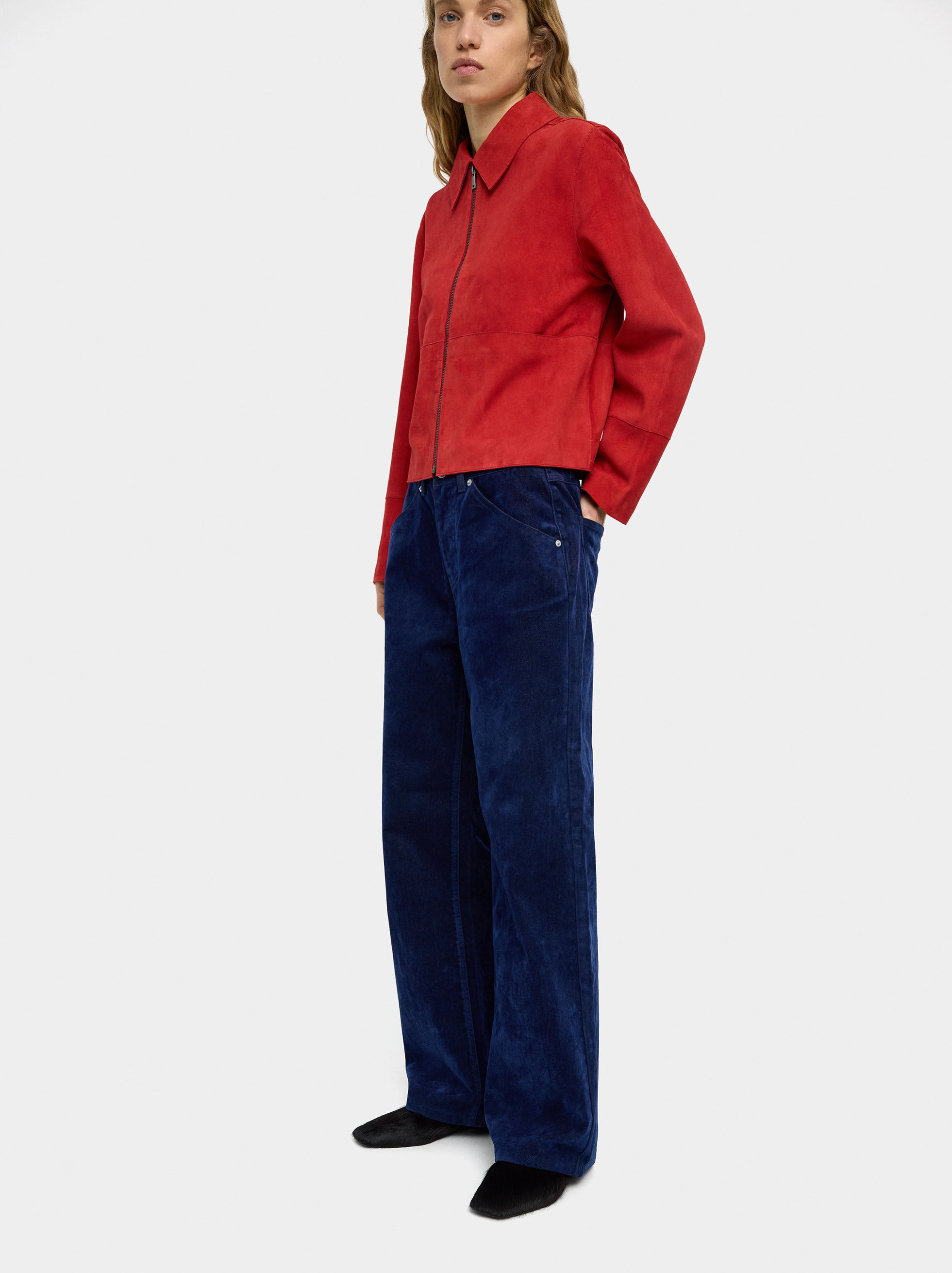 Pantaloni in denim con effetto velluto