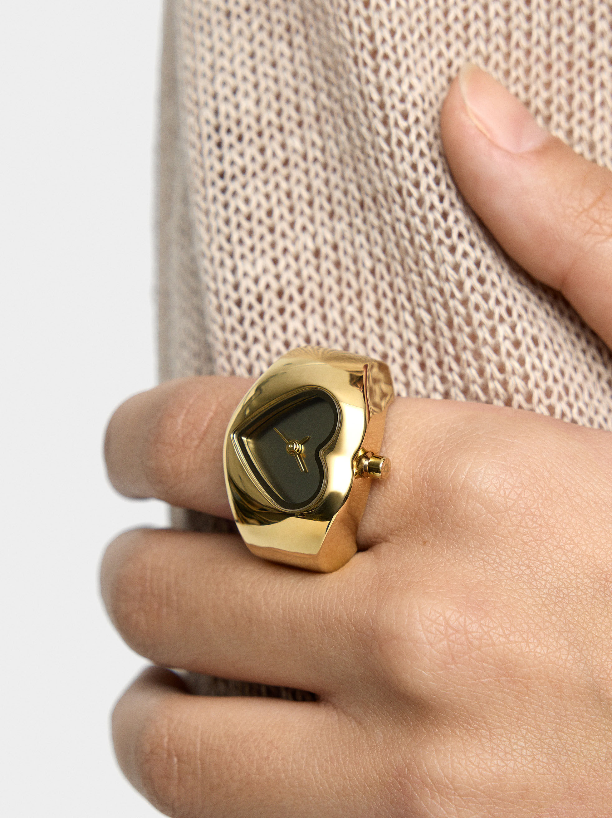 Anello orologio cuore dorato - acciaio inossidabile