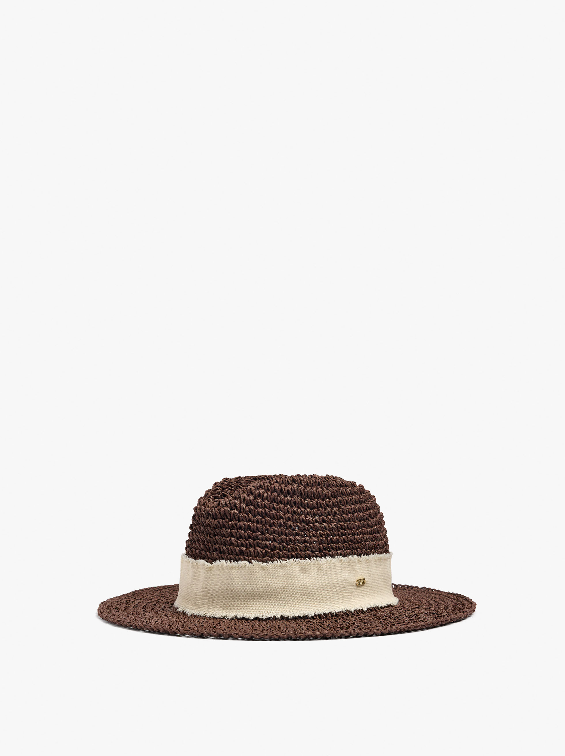 Cappello effetto paglia con nastro in tessuto