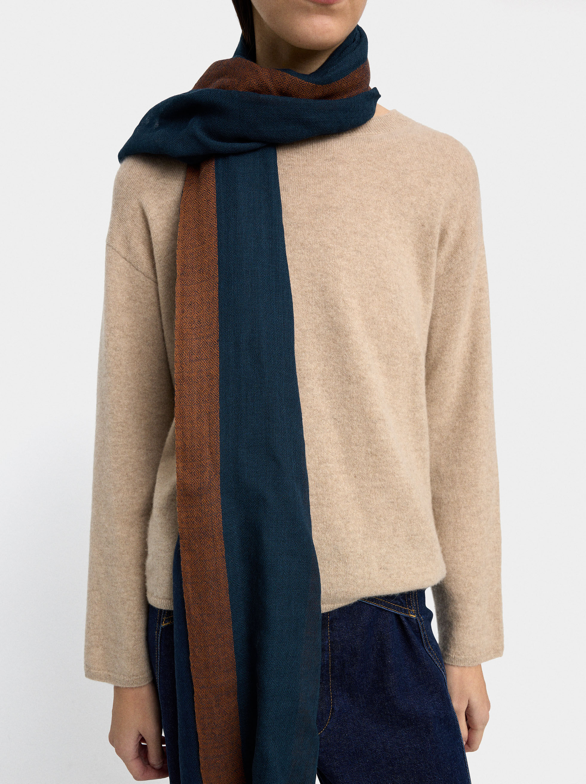 Pashmina con righe 100% lana