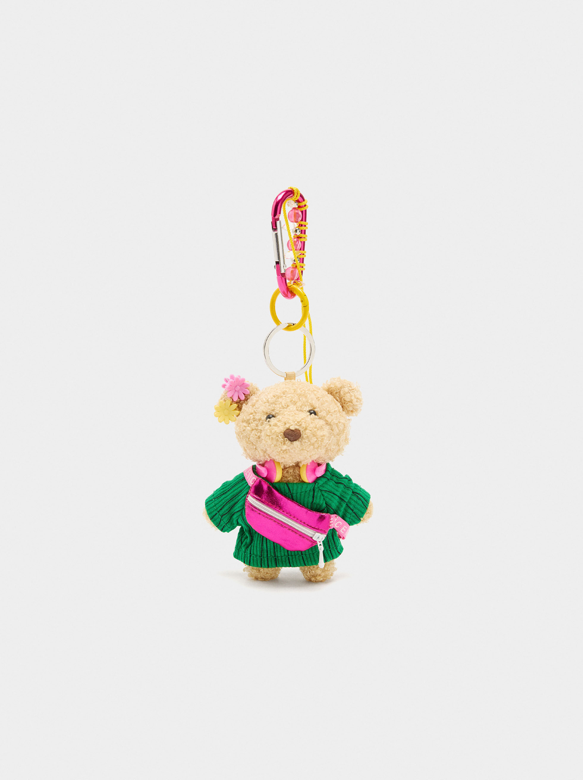 Portachiavi charm orsetto con valigie e auricolari
