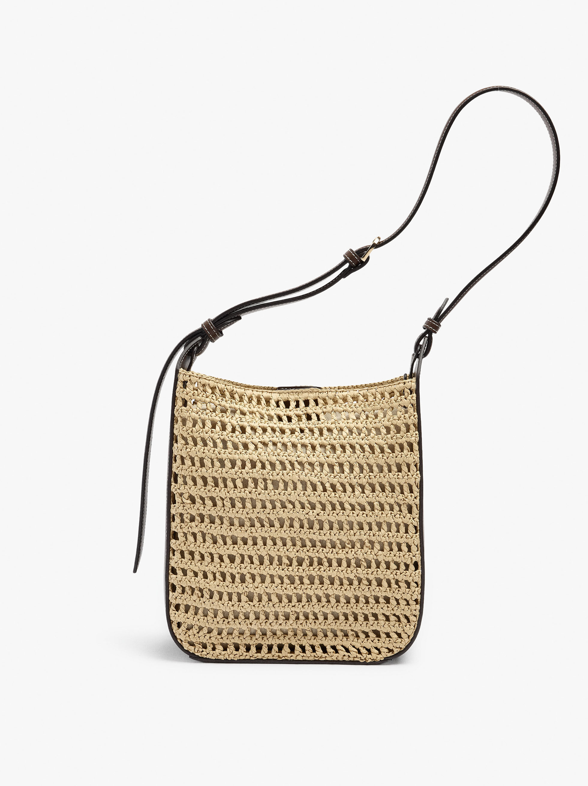 Borsa a tracolla effetto paglia con borsa rimovibile